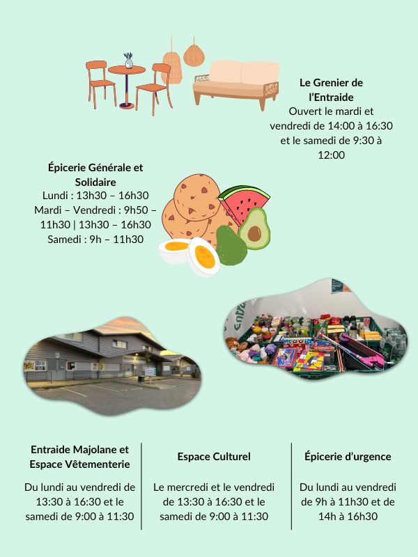 Les horaires d'ouverture de l'Entraide Majolane